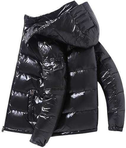 Doudoune matelassée lourde pour homme, veste de sport brillante avec capuche, Noir , S