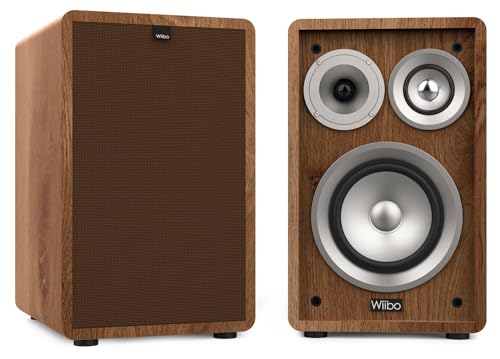 Wiibo Vintage 6 Walnut - Enceintes de bibliothèque HiFi - Puissance 100 W - Haut-parleurs 3 Voies - Grille Amovible - Tweeter 2", Squawker 3" et Woofer 5" - Son Surround