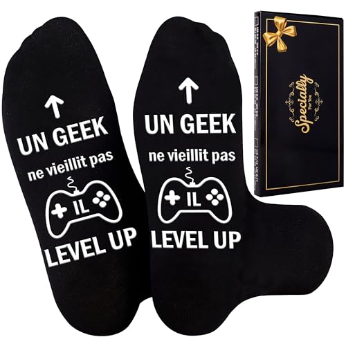 Merclix Chaussette Geek Homme 43-46 Cadeau Geek Homme Original Cadeau Geek Gamer Cadeau Gamer Homme Idee Cadeau Homme Anniversaire Cadeau Noel Homme Cadeau Rigolo Humour Homme