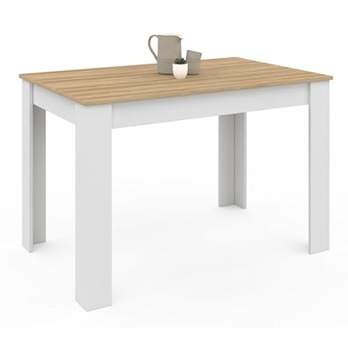 IDMarket - Table à Manger Rectangle ROZY 4 Personnes Blanc Plateau façon hêtre 110 cm