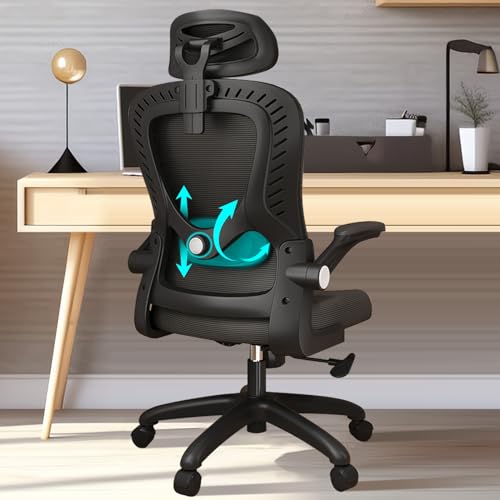 LEVIPE Chaise de Bureau - Ergonomique avec Support Lombaire, Accoudoirs, Appuie-tête réglables, Fauteuil d'ordinateur Pivotant à Haut Dossier Confortable pour Bureau à Domicile