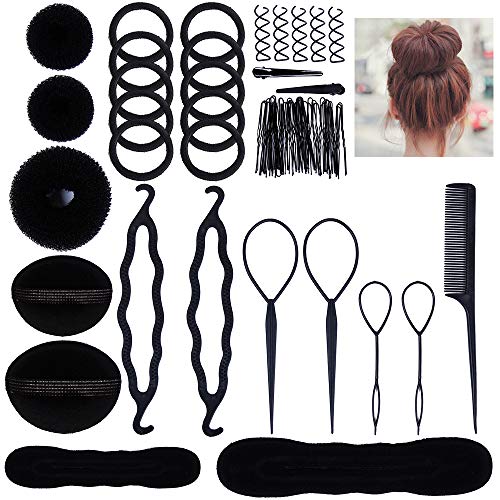 Accessoires de Coiffure, Lictin Set d'Outils de Coiffure Cheveux Coiffure Stylisée Accessoire Cheveux Filles Eponge en Mousse Clip à Chignon Tresse