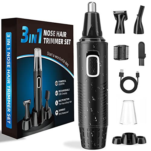 Tondeuse Nez, USB Rechargeable Tondeuse Nez, Professionnelle 3-en-1 Coupe Précise, Sans Douleur - Multifonction pour Nez, Oreilles, Sourcils, Barbe, Corps - Longue Autonomie - pour Hommes et Femmes