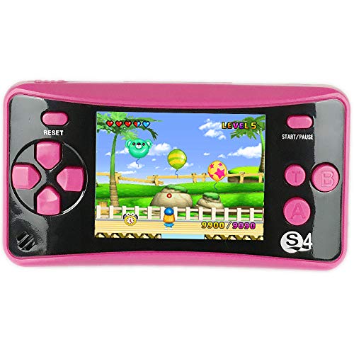 QINGSHE QS-4 Consoles de Jeux Portables, Console de Jeux Retro FC Game Console 2.5 Pouces TFT Écran 182 Rétro Classique Jeux, Arcade TV Jeux Vidéo, Cadeau d'anniversaire pour Enfants （Rose Red）