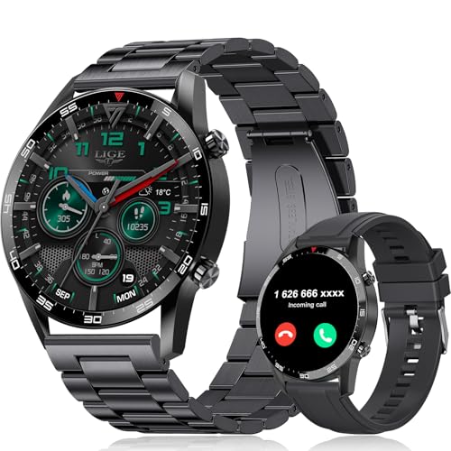 LIGE Montre Connectée Homme, Appel Bluetooth et Assistant Vocal, 1,32'' Smartwatch avec Santé/Fréquence Cardiaque/SpO2, Suivi D'activité, Modes Sportifs, Montre Intelligente pour Android iOS