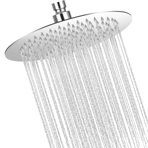 TIDEVAN 8 Pouce/20cm Tete de Douche Rond Pomme de Tete de Douche Tête de Douche Pluie, Tête de Douche en Acier Inoxydable, Acier Inoxydable 304 Rotatif 360°, Facile à Installer et à Nettoyer