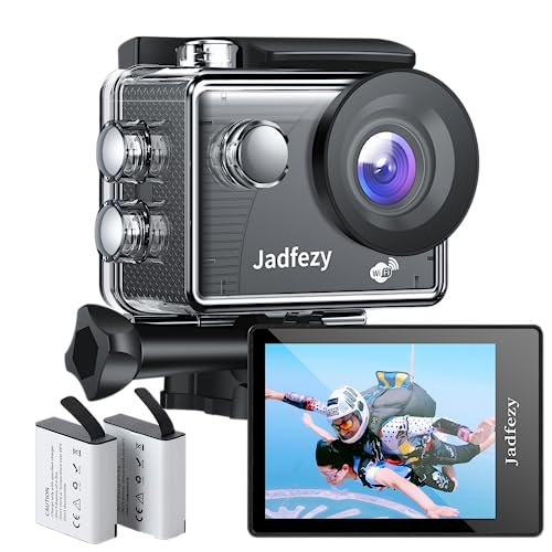 Jadfezy WiFi Caméra Sport Ultra HD 1080P, 12MP Caméra d'action avec 2" écran LCD,Grand Angle, Caméra Sport Étanche 30M équipée de 2x1050 mAh Batteries et Accessoires pour Casque et Vélo, etc.