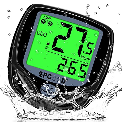 SPGOOD Compteur Vélo sans Fil, 19 Fonctions Étanche IP54 avec Compteur Vélo De Vitesse De Vélo À Affichage Rétro-Éclairé, Compteur De Vitesse De Vélo Démarrage/Arrêt Automatique Compteur VTT