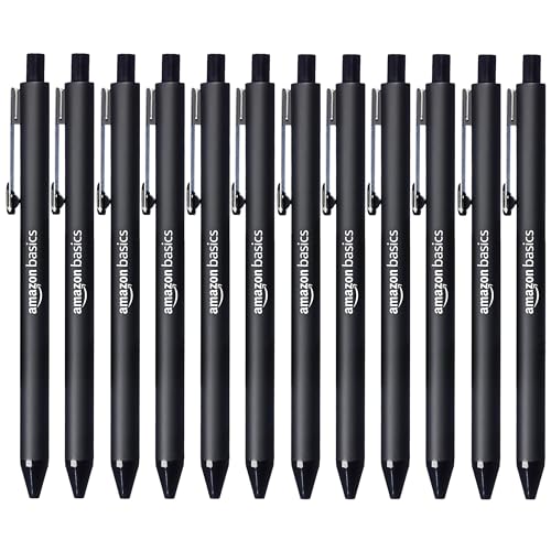 Amazon Basics Lot de 12 stylo-billes rétractables, Noir