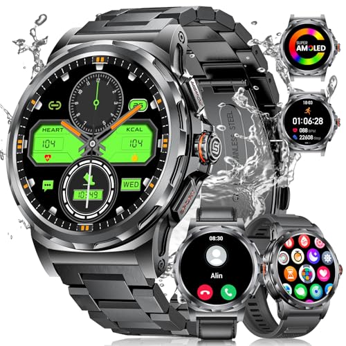 LIGE Montre Connectée Homme avec Appel Bluetooth et Assistant Vocal, 3 Bracelets, Fréquence Cardiaque/SpO2/Moniteur de Sommeil, étanche 5 ATM/120+ Modes de Sport, 1.43'' AMOLED Smartwatch Android iOS