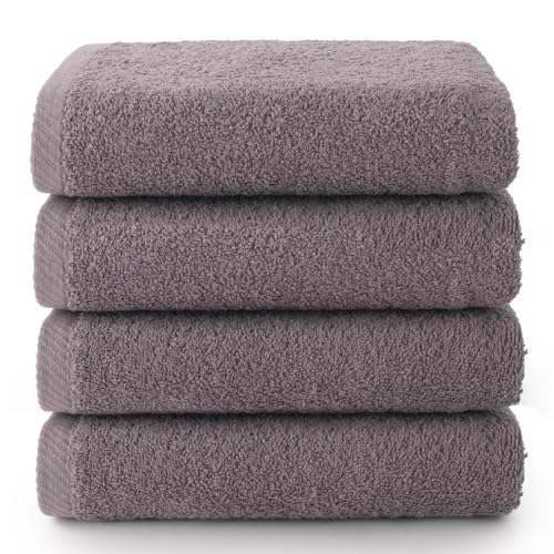 Top Towel - Plus - Serviettes de Bain - 4 Serviettes de Visage ou Bidet - 30 x 50 cm - 100% Coton - Gris