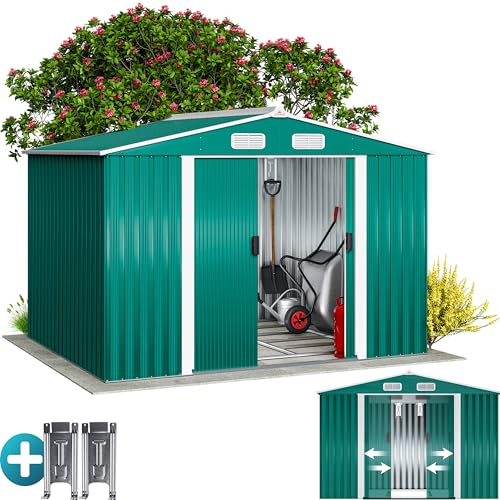 GARDEBRUK® Abri de Jardin métal XXL 5m² Fondation 260x205x180cm Porte coulissante Vert cabane de Jardin cabanon Rangement Outils 9m³