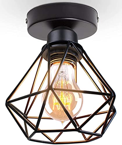 TOKIUS Plafonnier Industriel Vintage Luminaire E27 Rétro Lustre Suspension Design Métal Cage Ø160mm éclairage plafond Pour Salon Cuisine Chambre