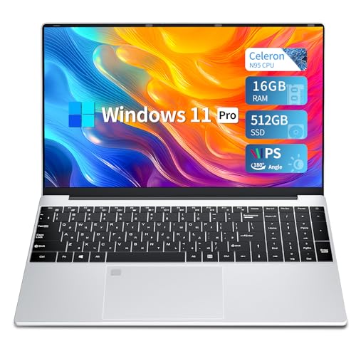 Ordinateur Portable 15,6“, PC Portable 16Go RAM 512Go SSD, Quad-Core N95 processeur Laptop 1080P IPS écran, PC Ordinateur Win 11 Pro avec Clavier Rétroéclairé, Déverrouillage par Empreinte Digitale