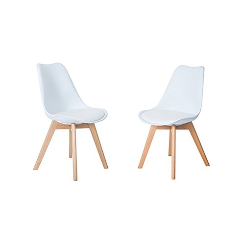 H.J WeDoo Lot de 2 chaises scandinaves, pied en bois de hêtre et assise rembourrée, style nordique - Blanc