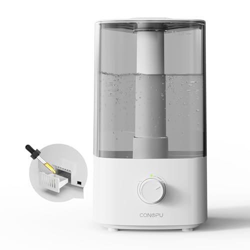 CONOPU Humidificateur d'Air 4L, Humidificateur à Ultrasons pour Chambre et Bébé, Humidificateur Plantes d'Intérieur 300ml/h, Diffuseur d'Huiles Essentielles Silencieux, Blanc