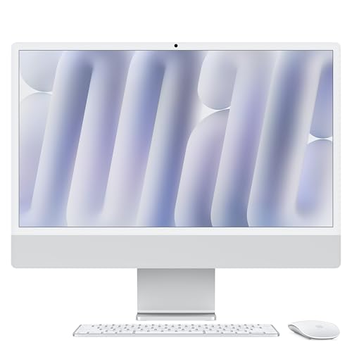 Apple iMac Ordinateur de Bureau Tout-en-Un avec Puce M4, CPU 8 cœurs et GPU 8 cœurs : Conçu pour Apple Intelligence, écran Retina 24'', 16 Go de mémoire unifiée, 256 Go de Stockage SSD ; Argent