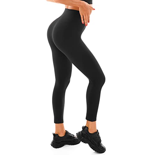 Walifrey Legging de sport pour femme, taille haute, noir, pour entraînement, gym, sport, 1 paquet noir., L-XL