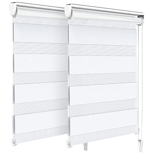 VOUNOT Lot de 2 Store Enrouleur Jour Nuit Tissu Double avec ou sans Perçage 55x150cm Protection de Votre Vie Privée Rideau pour Fenêtres et Portes Store Chambre Facile à Installer avec Clips Blanc