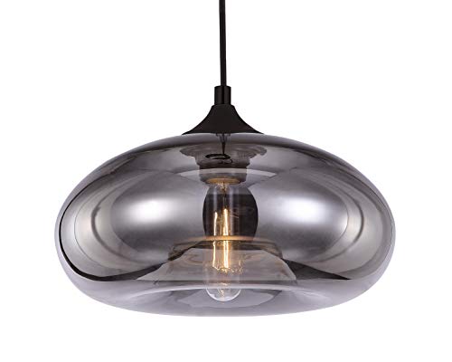 Luminaire Bronks, suspension verre mercurisé, 40 W, gris, ø 18 x H 30 cm