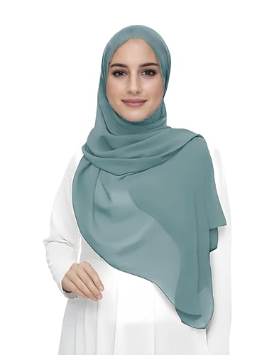 Lina & Lily Écharpe Hijab pour Femme Musulmane en Mousseline Rectangles, Tissu Léger et Fluide (Bleu Glace)