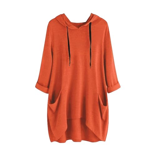 Robe Sweat à Capuche Léger pour Femmes, Robe Pulls à Manches Longues Grande Taille, Hauts Décontractés, Vêtements Femme Automne Hiver,Surdimensionnés, Tuniques Amples avec Poche,Jupes pour Femmes Uni