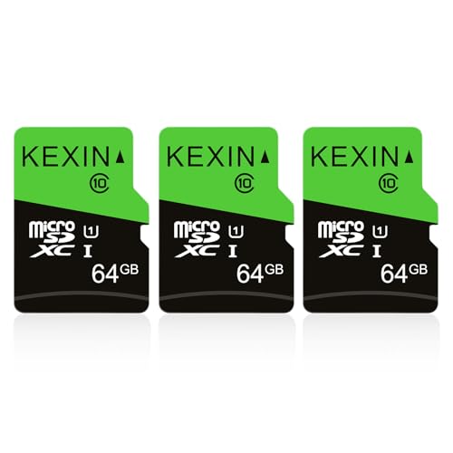 KEXIN Lot de 3 Cartes Micro Mémoire MicroSDXC SD 64 Go UHS-I, U3, C10, TF pour Drone, Dash Cam, Caméra de Sport, de Surveillance, Smartphone, Tablette, Ordinateur Portable