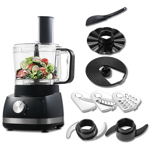 TopStrong Robot Cuisine Multifonctions, 800W Robot Multifonction, 2L Robot de Cuisine, 6 en 1 Robots Ménagers, Food Processor Inclus Hachoir, Crochet Pétrisseur, Mixeur, 3 Vitesses Réglables