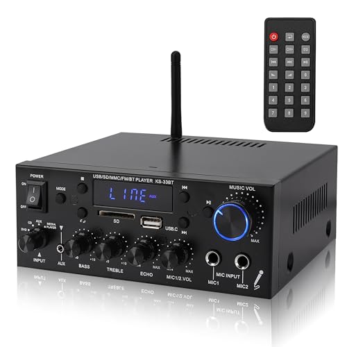 HiFi Bluetooth Amplificateur 1000W, 2CH, 12 V / 220 V,Mini récepteur amplificateur audio stéréo Bluetooth