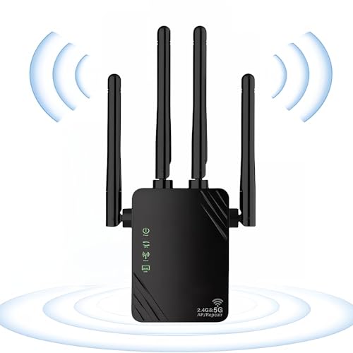 AILKIN 2024 nouveau puissant amplificateur wifi 1200mbpswifi, 5ghz et 2,4ghz double bande, Port Gigabit WPS, dispose de 4 antennes murales percées puissantes, compatible avec toutes les boîtes réseau.