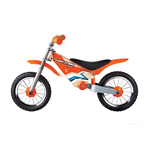 Hape Draisienne Moto Cross Enfants 3 ans et plus - Moto Draisienne Pneus 12 Pouces, Poignées en Liège, Amortisseur de Choc - Cadeau Enfants 3 ans Extérieur - Facile à Transporter, Anti Crevaison