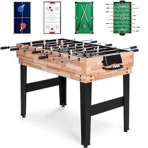 FCOUMY Table de Jeux 4 en 1, Table multijeux pour Enfants, Table de Billard, Baby Foot, Table de Tennis, air Hockey avec Tous Les Accessoires pour Les Enfants (4ft)