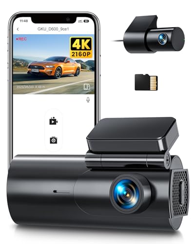 GKU 4K/2.5K Dashcam Voiture Avant Arrière,WiFi Caméra Embarquée Voiture avec Carte SD 64G,Camera Voiture Grand Angle 170°,Vision Nocturne,WDR,G-Capteur,Mode Stationnement 24H,Enregistrement en Boucle