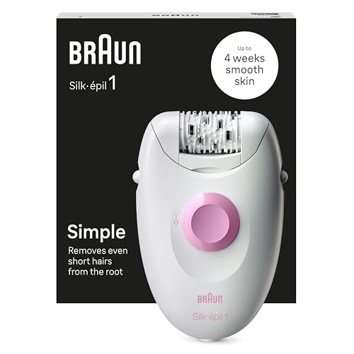 Braun Silk Épilateur 1 1-010 avec câble pour l'élimination des poils, semaines, peau douce, blanc/rose