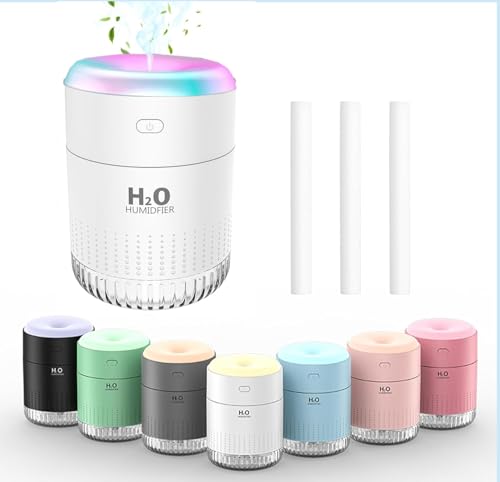 KARFUN Mini Humidificateur,500L Portable Humidificateur d'air Chambre,Plantes Humidificateur d'air,Desktop Silencieux Mini Humidificateur avec 7 couleurs de lumière,Bureau,Chambre,Voiture,chambre bebe