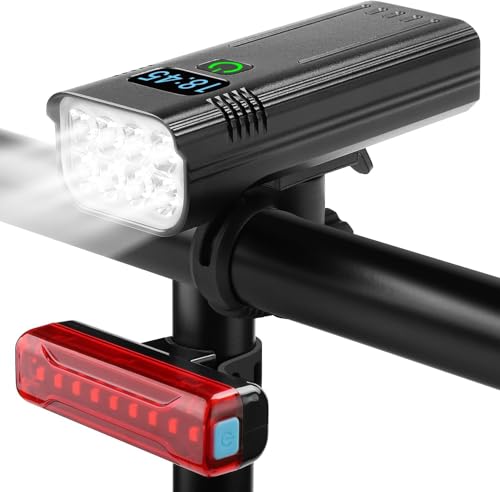 Tellegante Lumiere Velo 8000 Lumens Lampe Velo 8 LED Puissantes 6400mAh Eclairage Velo Rechargeable USB C, Lumière Vélo Avant et Arrière, Phare Velo pour VTT Course Cycliste