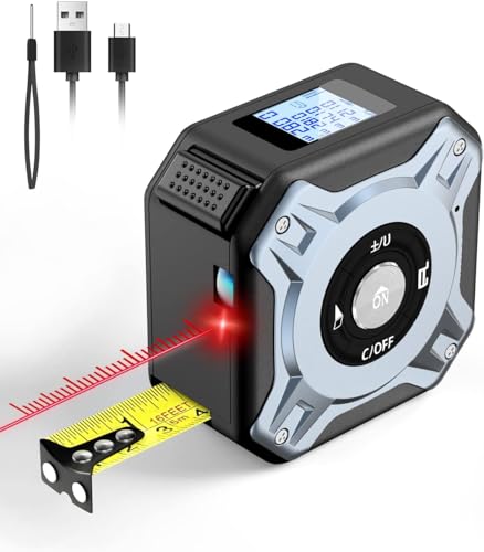 Telemetre Laser 40M, et Metre Ruban 5M 2 en 1, avec Écran LCD, Metre Laser Numérique Rechargeable par Micro USB, Plusieurs Modes de Mesure pour la Bricolage à la Maison, Ft/M/in, IP54