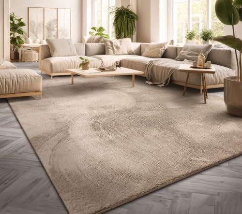 TT Home Tapis Poil Ras Tapis De Salon Monochrome Design Moderne Lavable, Couleur: Beige, Dimension:140x200 cm