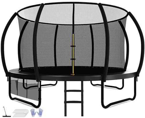 Devoko Trampoline Extérieur Ø 244/305/366/427 cm, Certifié GS, pour Enfants, avec Filet de Sécurité, Couverture de Protection, Échelle, Design Citrouille, Capacité de Charge 150 kg