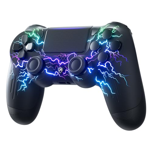 ECHTPower Manette pour PS4, Manette Sans Fil Pro Controller avec Lumière LED, Batterie Rechargeable 1000mAh, Prise Audio 3,5 mm, 6 Axes et Dual Vibration, Compatible avec PS4/ Slim/Pro et PC Windows