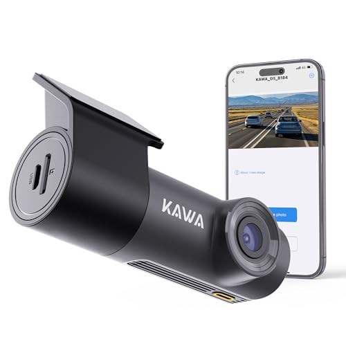 KAWA Dashcam Voiture Avant 1296P, Mini Camera pour Voitures avec Application, WiFi, Vision Nocturne WDR, Corps Rotatif à 360°, Angle de Vue de 145°, Surveillance de Stationnement 24H, Capteur G, D5.