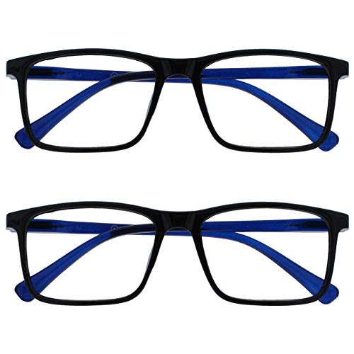 OPULIZE Ink Pack 2 Lunettes De Lecture Grand Noir Bleu Hommes Femmes Charnières Ressort RR4-1 +2,00