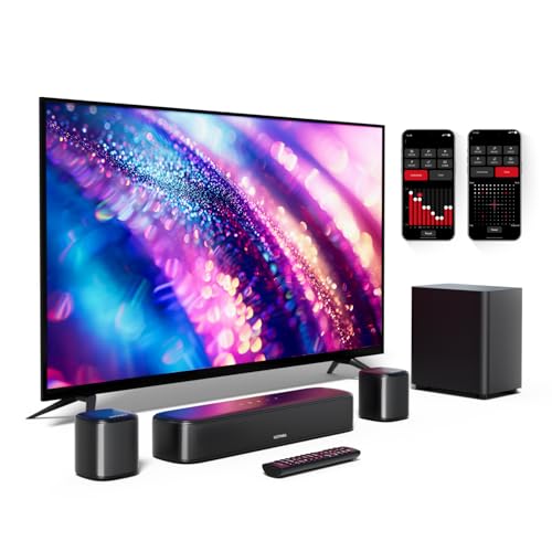 ULTIMEA 5.1 Barre de Son TV, Barre de Son avec Système de Son Surround Virtuel pour TV, App Contrôle, Barres de Son pour Home Cinema avec Caisson de Basse et 2 Haut-parleurs Surround, Aura A30