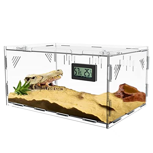 Oiakz Terrariums pour reptiles, avec hygromètre de température, boîte d'élevage en acrylique grande taille pour petits reptiles, insectes, maison, bureau, 40 x 25 x 18 cm (DE-Z002)