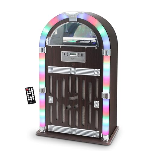 Chaîne HiFi Jukebox Retro 60W avec Tourne Disque Vinyle Bluetooth, CD, FM + télécommande