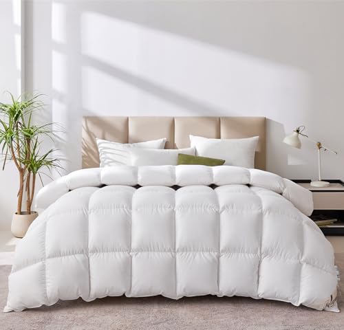 Homyrium Couette en Duvet d’oie 220x240 Couette Plume Naturelle Couette 4 Saisons Tempéré Garnissage 2100g 2 Personne Édredon 220x240 Enveloppe Coton, Lavable en Machine