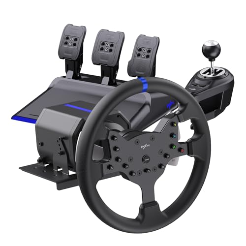PXN V99 Volant PC, 3.2 Nm Force Feedback Volant et Pédales avec Shifter, Volant pour Xbox One, Xbox Series X/S, PC, PS4 avec Formule-Racing Paddles, Hall-Effect Pedal, APP