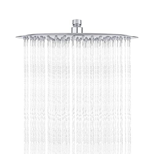 Ibergrif Tete de Douche Inox - Douche Economie d'Eau, Pommeau de Douche Ronde 30CM, Tete de Douche Pluie Universelle Filetage 1/2 Pouce, Rotatif 360°, Inclinable 30°, Facile à Installer et à Nettoyer