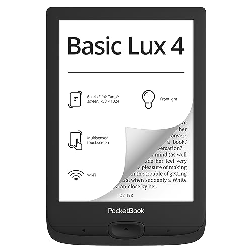 PocketBook Basic Lux 4 Lecteur e-Book | Technologie d'encre électronique sans reflet et agréable pour Les Yeux | Lecteur électronique Compact et léger | Éclairage Frontal | Écran Tactile | Wi-FI |