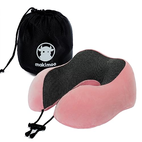 Oreiller de Voyage en Mousse à mémoire de Forme, Oreiller Cervical avec Appui-tête à 360 degrés, Confortable et léger, idéal pour Dormir dans l’Avion, la Voiture, Le Train, Le Bus et à la Maison Rose